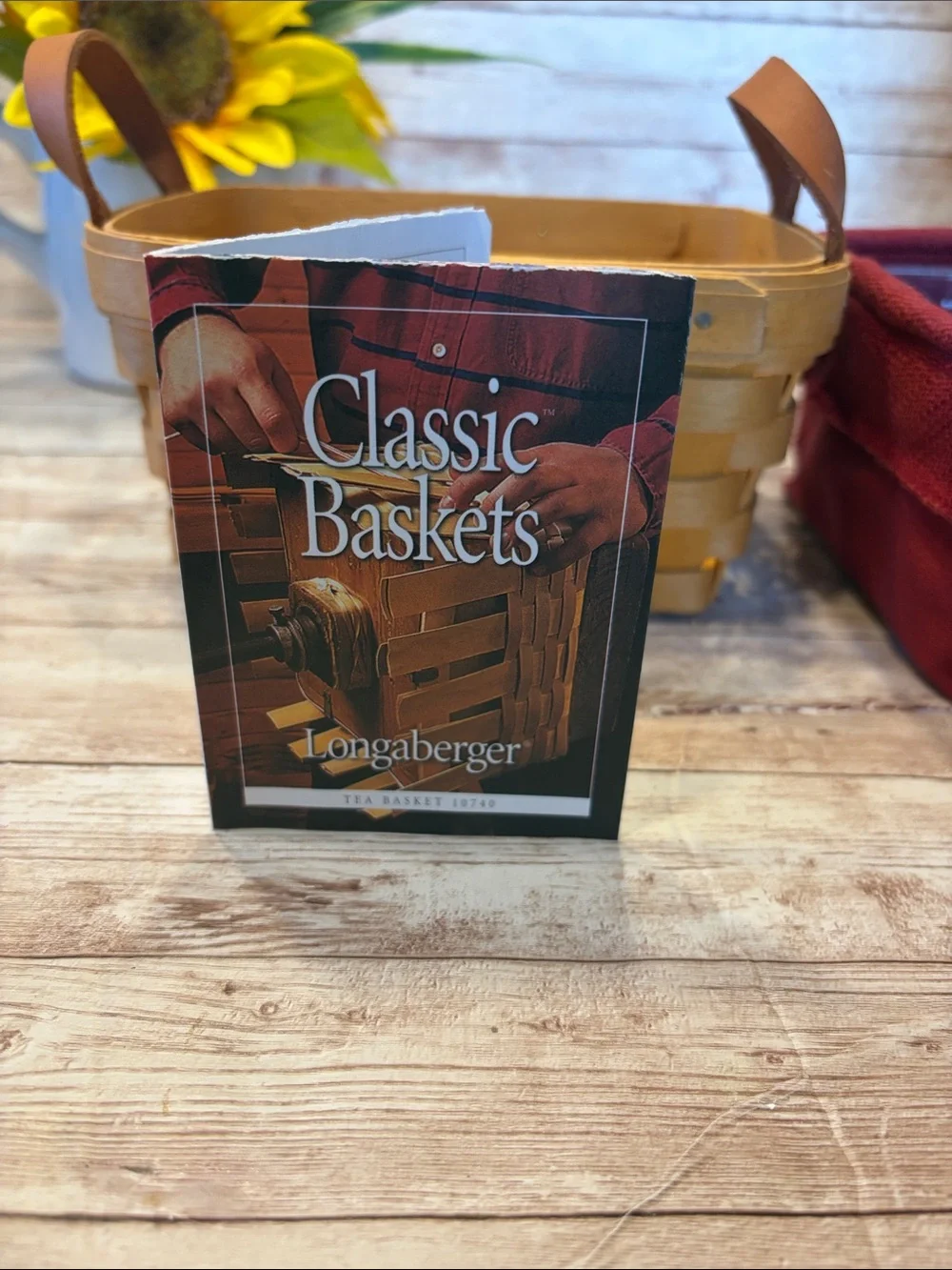 Longaberger Woven Tea Basket 10740 Red Liner and Clear Protector Insert